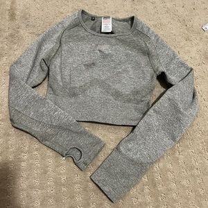 Gymshark Flex Sports Long Sleeve Crop Top - Khaki Marl/Taupe